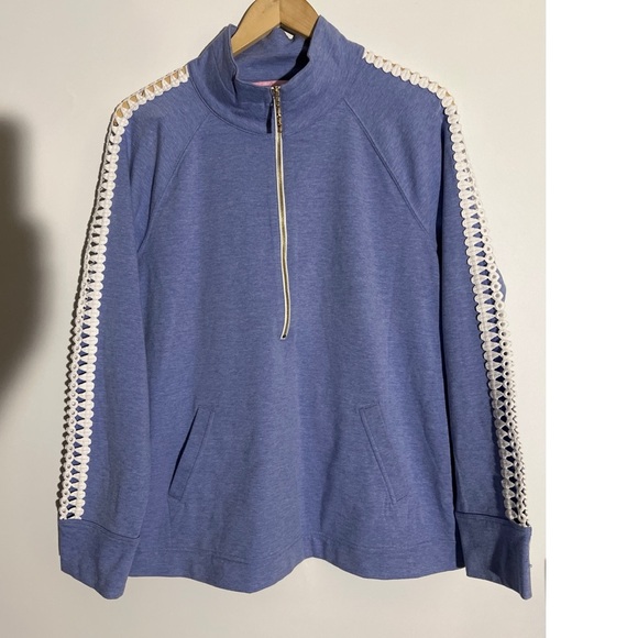 Lily Pulitzer Blue Quarter-Zip Sweater with White Accents - Picture 1 of 3